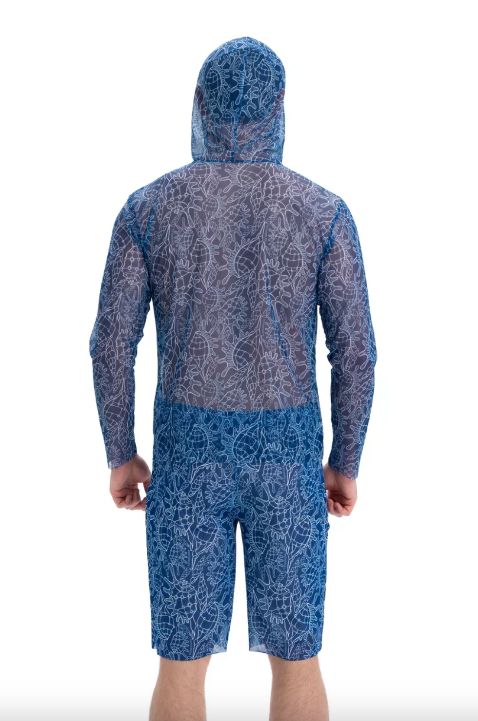 This file describes a tan-through Men's Smart T-shirt with and without Hood in SHELLS print. It is innovative, sustainable, and offers SPF protection and classic luxury for modest fashion. Shop now!