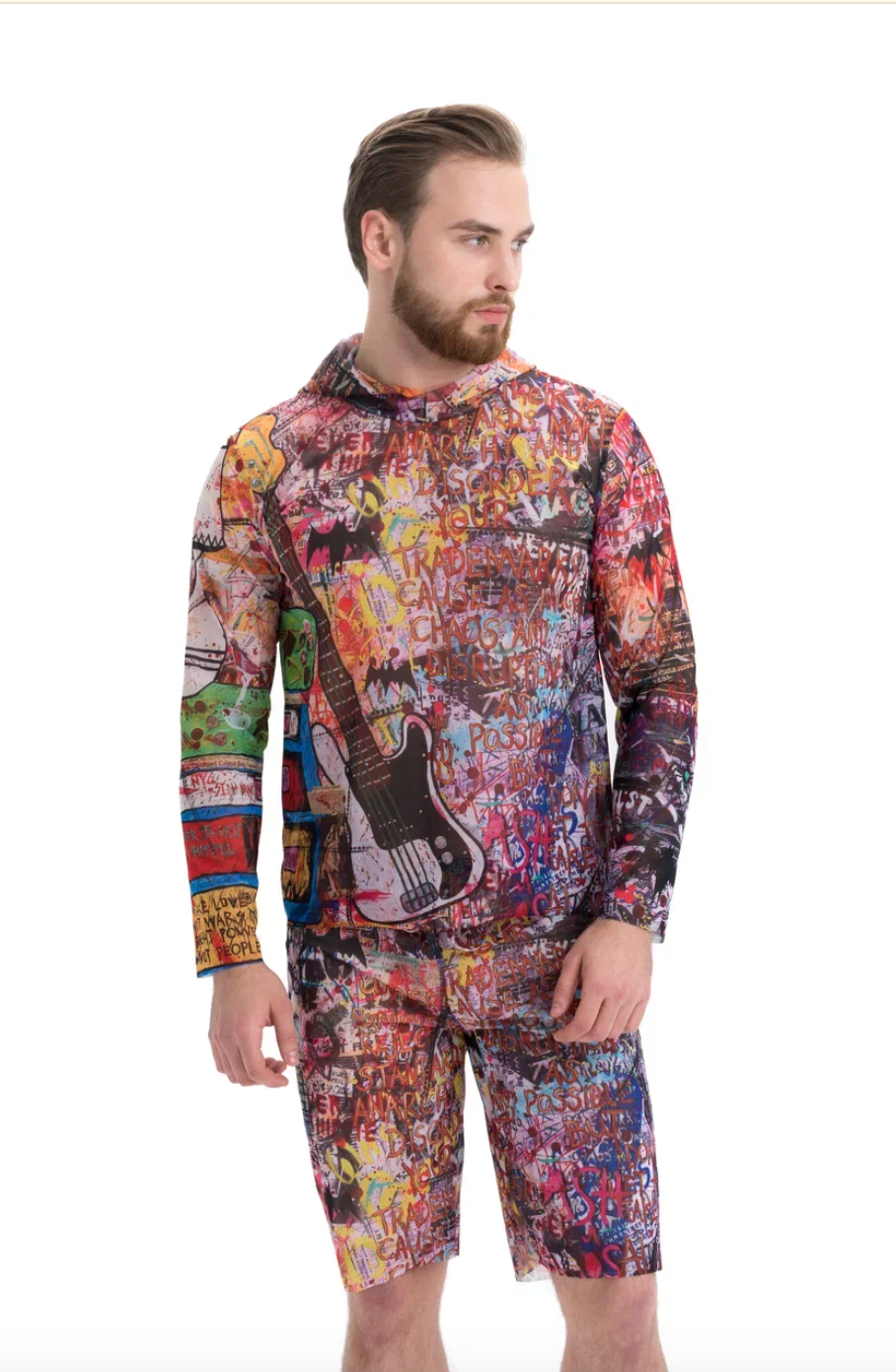 Explore our sustainable men's swimwear collection featuring the Skeleton Steph print beach t-shirt with a hood and SPF35 protection. Designed for classic luxury and eco-friendly style, it ensures both comfort and sun protection.