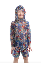 Explore our Snails print Kid's Smart T-shirt and Shorts with SPF35 protection. This file showcases eco-friendly swimwear, blending classic luxury and safety to ensure stylish and secure beachwear for your child. Shop now!