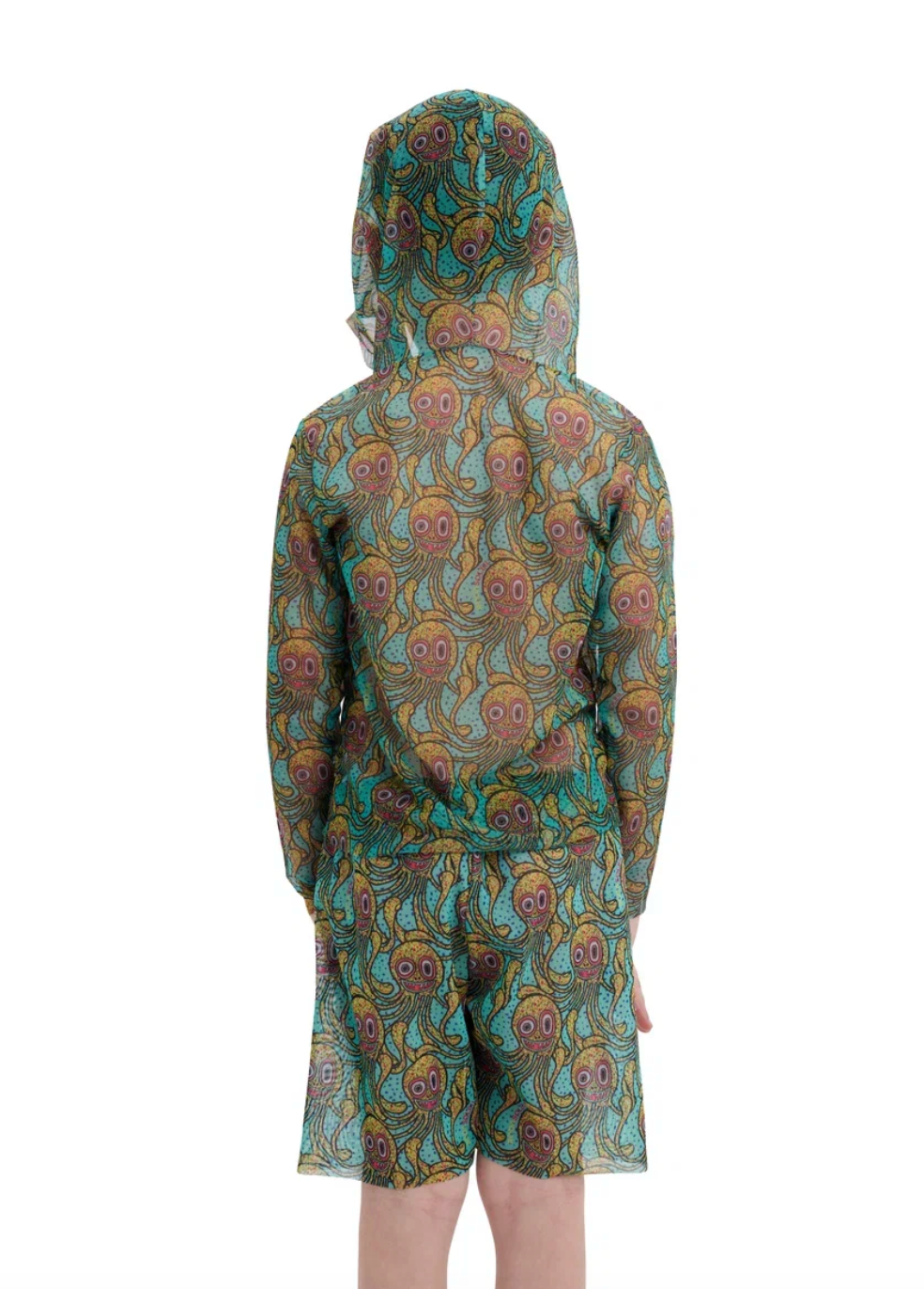 This file contains a description of an innovative, tan-through kid's T-shirt and shorts set with an Octopus print. It is sustainable and offers classic luxury for modest fashion. Shop now!