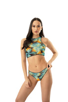 This file contains a collection of classic luxury tan-through swimsuits featuring a vibrant fish print. With SPF35 protection, these classic bikinis offer both style and sun safety. Click to shop now!