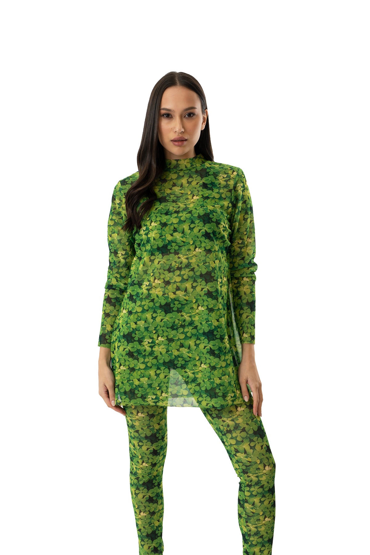 Explore our collection of sustainable smart swimsuits, now on sale! Featuring a chic clover print burkini set, this ensemble exudes classic luxury. Shop now and elevate your beachwear with timeless style.